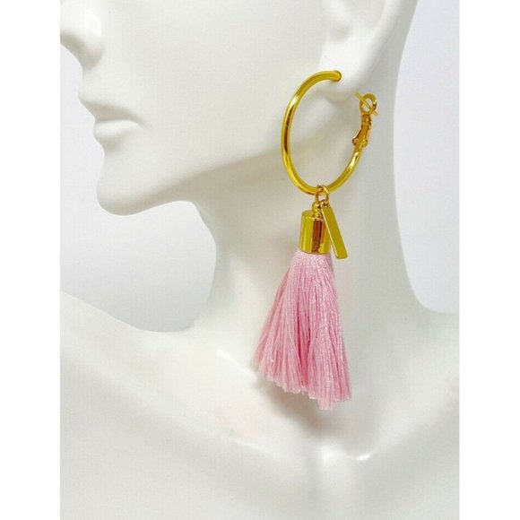 Mignonne Gavigan Jewelry - Mignonne Gavigan “Lily” Light Pink Fringed 1” Hoop Dangle/Drop Pierced Earrings